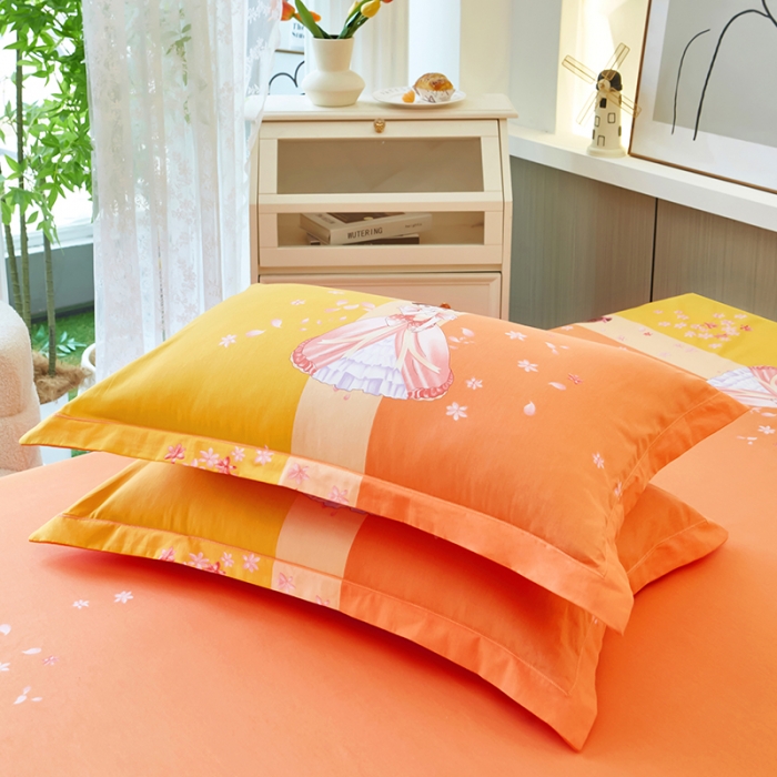 91家纺网 家纺一手货源 找家纺 雲归梦 2023年新款加厚全棉生态磨毛大版四件套 妙龄女孩-桔