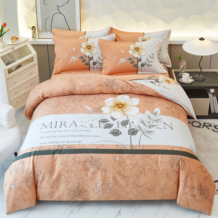 91家纺网 家纺一手货源 找家纺 雲归梦 2023年新款加厚全棉生态磨毛大版四件套 妙如风铃-桔