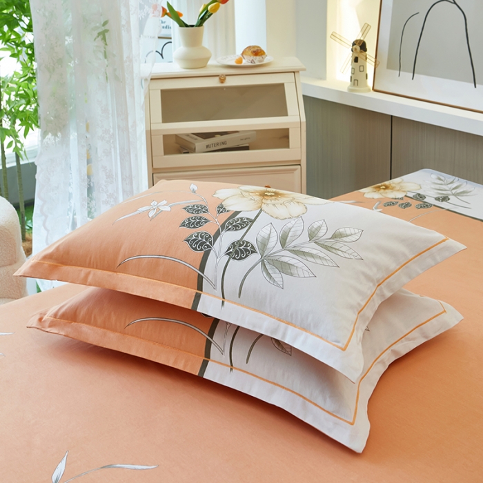 91家纺网 家纺一手货源 找家纺 雲归梦 2023年新款加厚全棉生态磨毛大版四件套 妙如风铃-桔