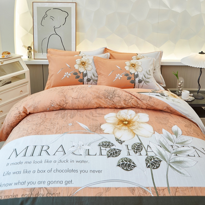 91家纺网 家纺一手货源 找家纺 雲归梦 2023年新款加厚全棉生态磨毛大版四件套 妙如风铃-桔