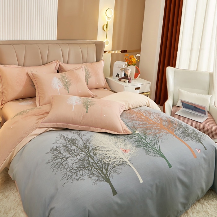 91家纺网 家纺一手货源 找家纺 雲归梦 2023年新款加厚全棉生态磨毛大版四件套 墨染锦年-灰