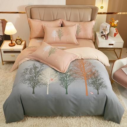 雲归梦 2023年新款加厚全棉生态磨毛大版四件套 墨染锦年-灰