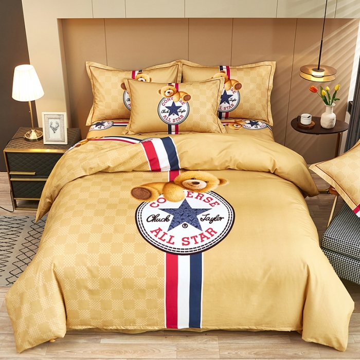 91家纺网 家纺一手货源 找家纺 雲归梦 2023年新款加厚全棉生态磨毛大版四件套 趣萌熊-黄