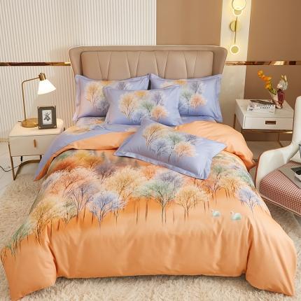 雲归梦 2023年新款加厚全棉生态磨毛大版四件套 色彩生活-桔