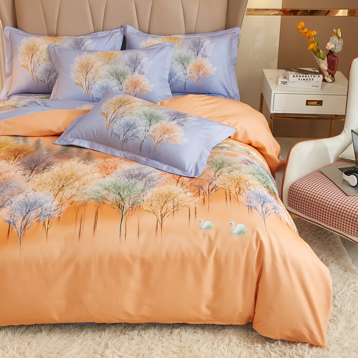 91家纺网 家纺一手货源 找家纺 雲归梦 2023年新款加厚全棉生态磨毛大版四件套 色彩生活-桔