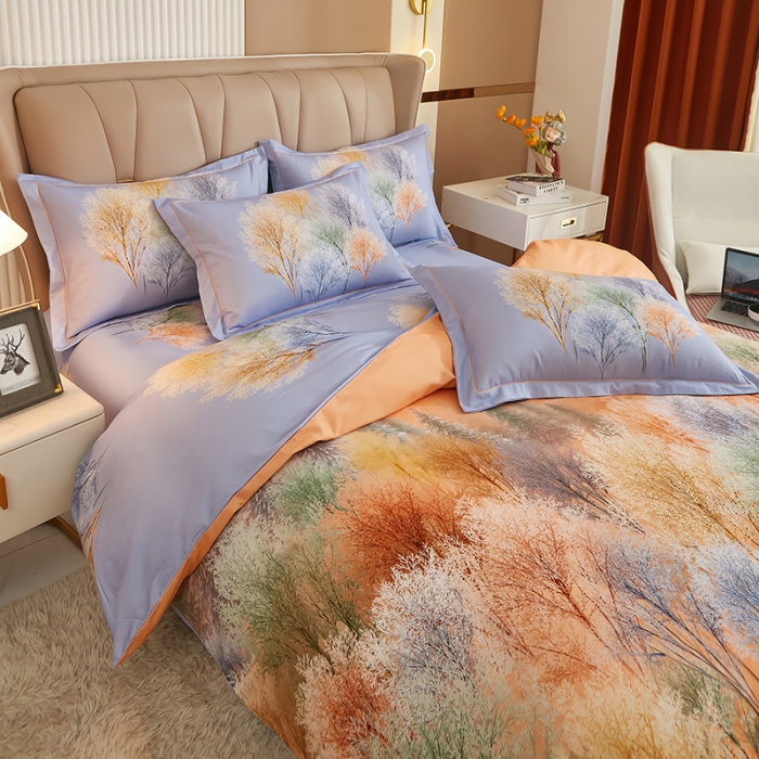 91家纺网 家纺一手货源 找家纺 雲归梦 2023年新款加厚全棉生态磨毛大版四件套 色彩生活-桔