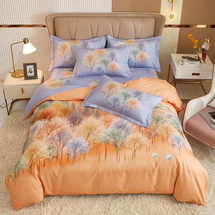 91家纺网 家纺一手货源 找家纺 雲归梦 2023年新款加厚全棉生态磨毛大版四件套 色彩生活-桔