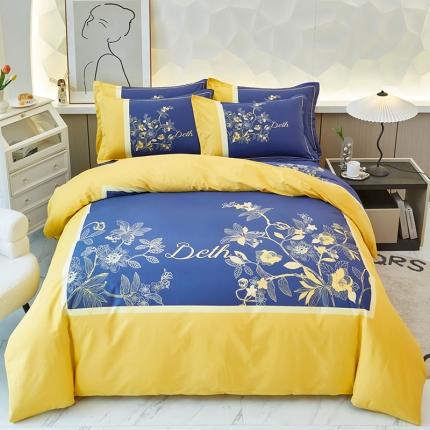 91家纺网 家纺一手货源 找家纺 雲归梦 2023年新款加厚全棉生态磨毛大版四件套 天籁之音-黄