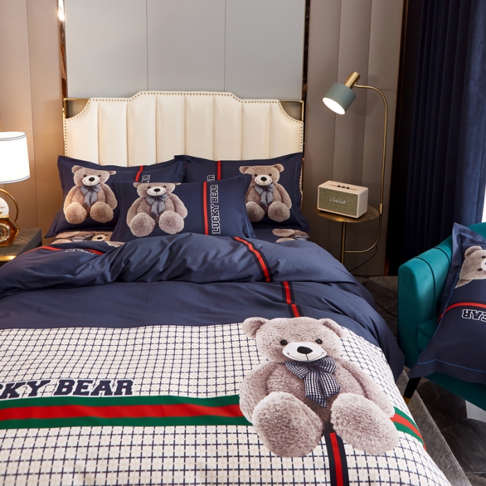 91家纺网 家纺一手货源 找家纺 雲归梦 2023年新款加厚全棉生态磨毛大版四件套 幸运熊