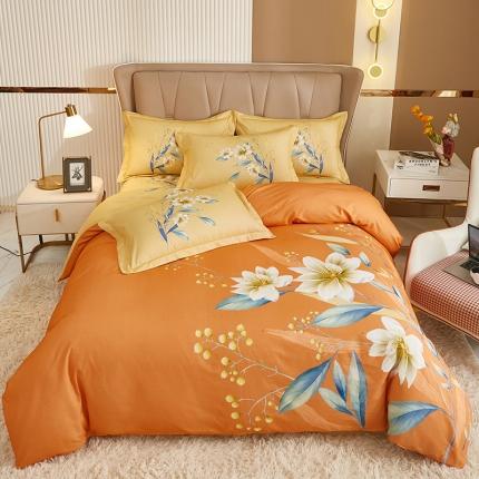 91家纺网 家纺一手货源 找家纺 雲归梦 2023年新款加厚全棉生态磨毛大版四件套 醉花听风-桔