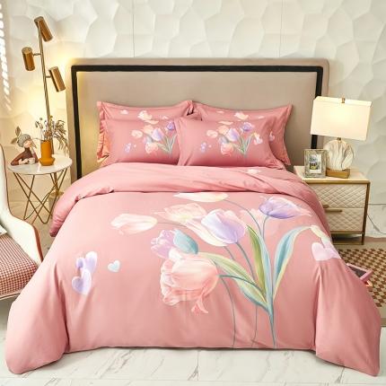 91家纺网 家纺一手货源 找家纺 雲归梦 2023年新款加厚全棉生态磨毛大版四件套 郁金香-粉