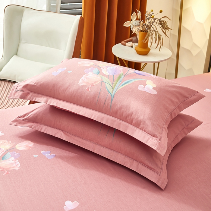 91家纺网 家纺一手货源 找家纺 雲归梦 2023年新款加厚全棉生态磨毛大版四件套 郁金香-粉