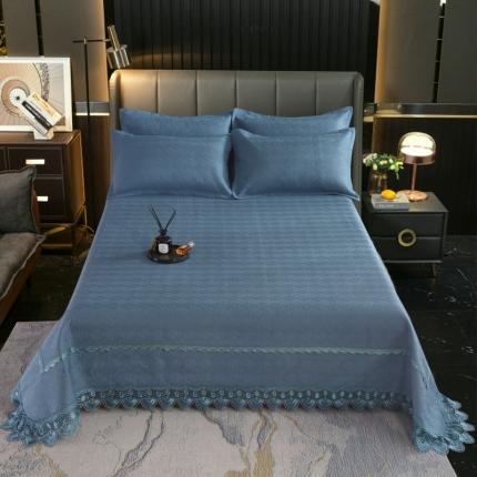 91家纺网 家纺一手货源 找家纺 OL家纺 2023新款全棉水溶花边素色床盖夹棉三件套 藏青