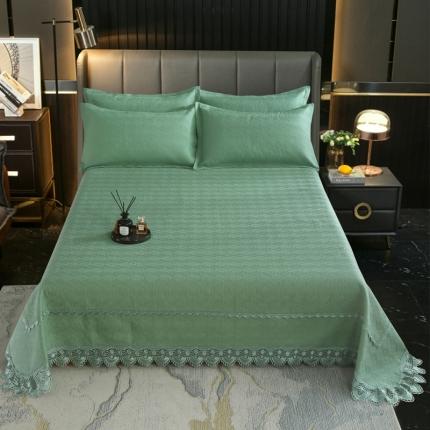 91家纺网 家纺一手货源 找家纺 OL家纺 2023新款全棉水溶花边素色床盖夹棉三件套 草绿