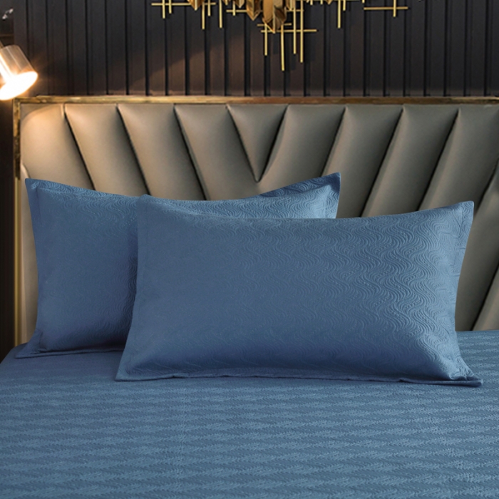 91家纺网 家纺一手货源 找家纺 OL家纺 2023新款全棉水溶花边素色床盖夹棉三件套 藏青