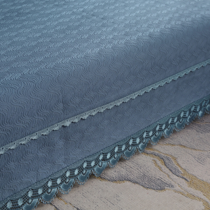 91家纺网 家纺一手货源 找家纺 OL家纺 2023新款全棉水溶花边素色床盖夹棉三件套 藏青