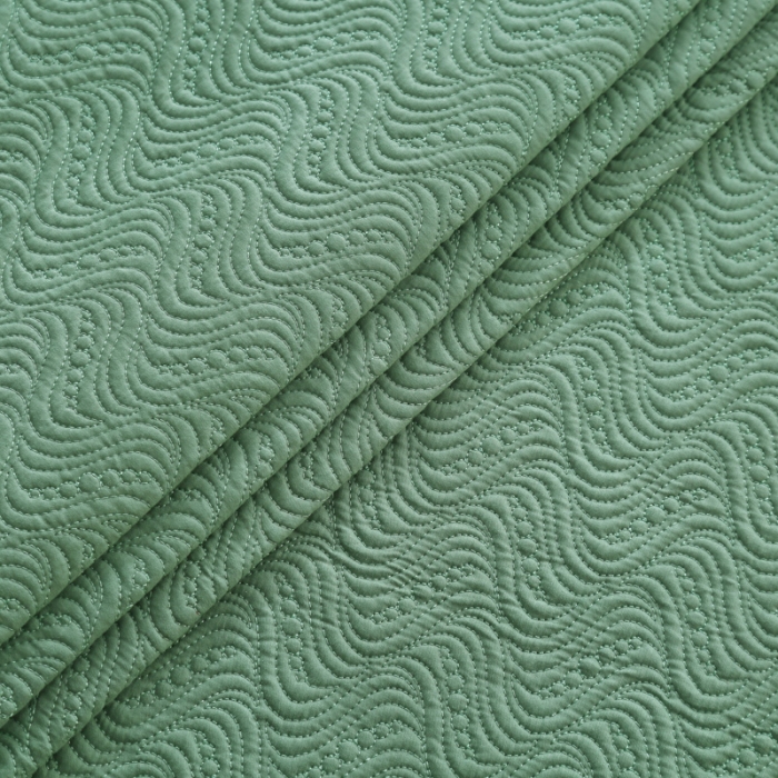 91家纺网 家纺一手货源 找家纺 OL家纺 2023新款全棉水溶花边素色床盖夹棉三件套 草绿