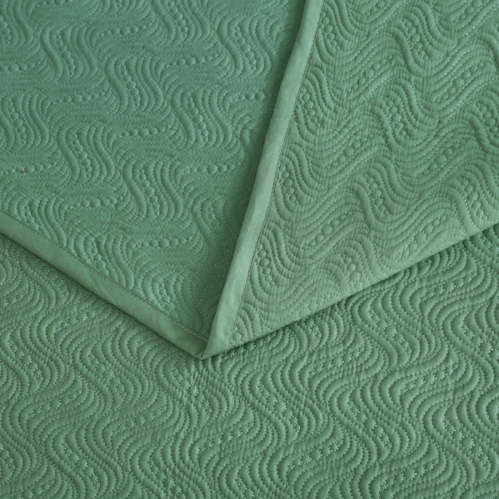 91家纺网 家纺一手货源 找家纺 OL家纺 2023新款全棉水溶花边素色床盖夹棉三件套 草绿