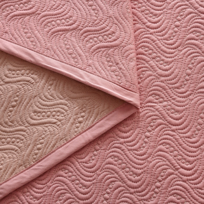 91家纺网 家纺一手货源 找家纺 OL家纺 2023新款全棉水溶花边素色床盖夹棉三件套 豆沙