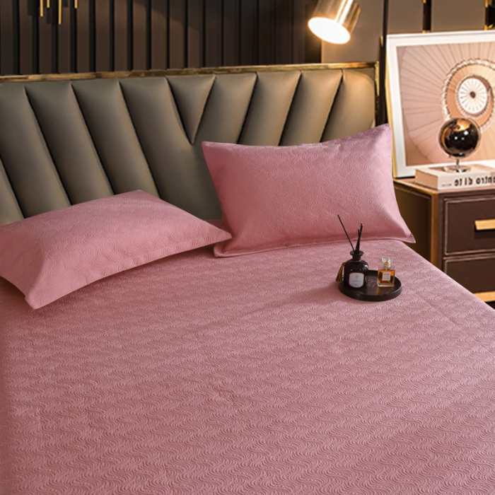 91家纺网 家纺一手货源 找家纺 OL家纺 2023新款全棉水溶花边素色床盖夹棉三件套 豆沙