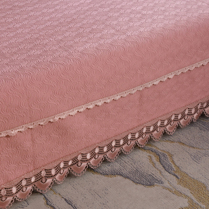 91家纺网 家纺一手货源 找家纺 OL家纺 2023新款全棉水溶花边素色床盖夹棉三件套 豆沙