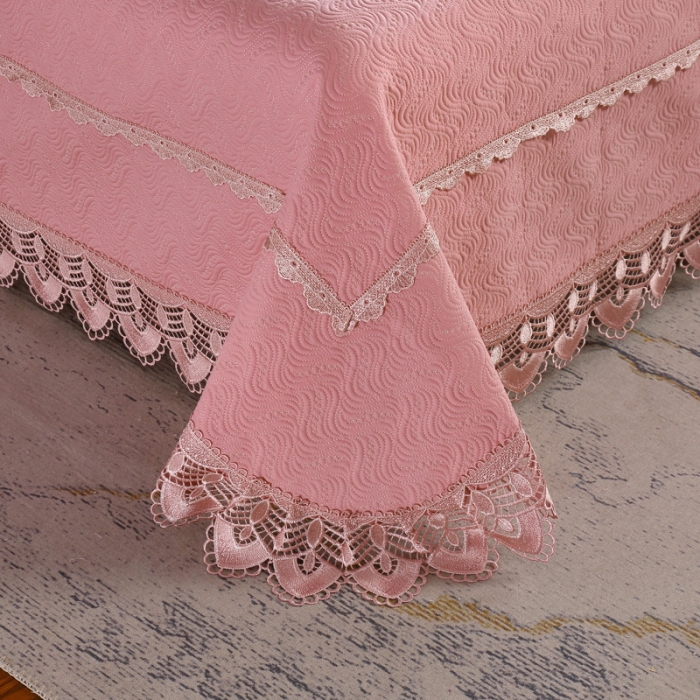 91家纺网 家纺一手货源 找家纺 OL家纺 2023新款全棉水溶花边素色床盖夹棉三件套 豆沙