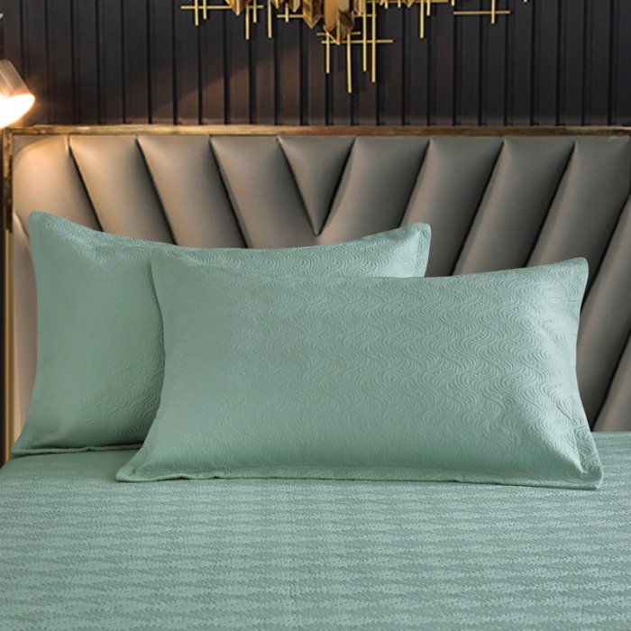 91家纺网 家纺一手货源 找家纺 OL家纺 2023新款全棉水溶花边素色床盖夹棉三件套 湖兰