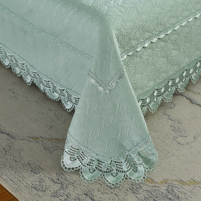 91家纺网 家纺一手货源 找家纺 OL家纺 2023新款全棉水溶花边素色床盖夹棉三件套 湖兰