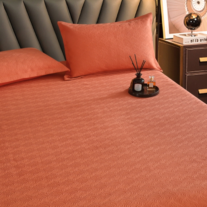 91家纺网 家纺一手货源 找家纺 OL家纺 2023新款全棉水溶花边素色床盖夹棉三件套 桔色