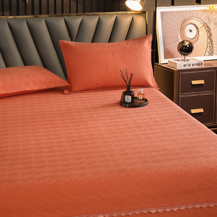 91家纺网 家纺一手货源 找家纺 OL家纺 2023新款全棉水溶花边素色床盖夹棉三件套 桔色