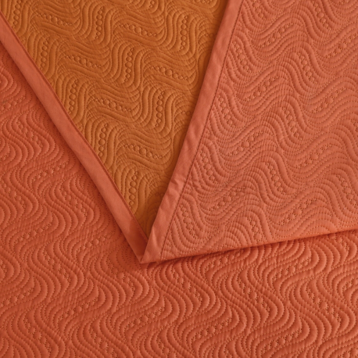 91家纺网 家纺一手货源 找家纺 OL家纺 2023新款全棉水溶花边素色床盖夹棉三件套 桔色