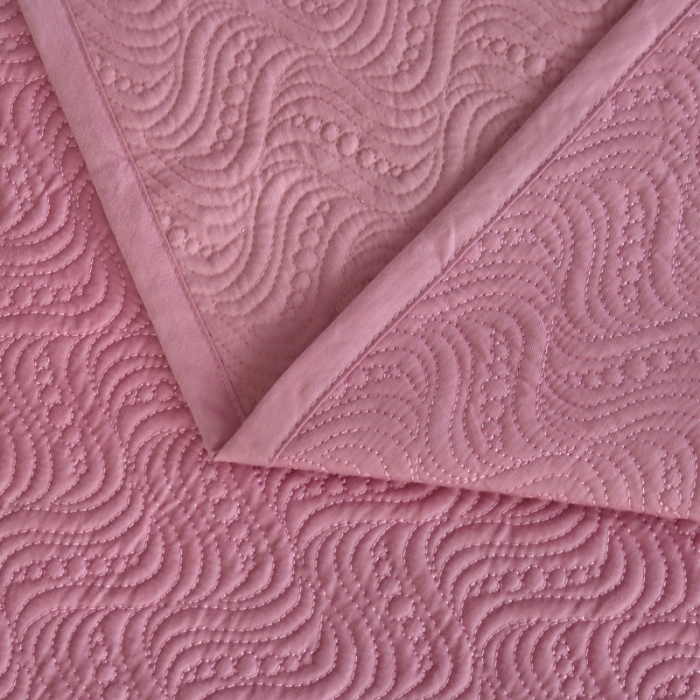 91家纺网 家纺一手货源 找家纺 OL家纺 2023新款全棉水溶花边素色床盖夹棉三件套 玫红