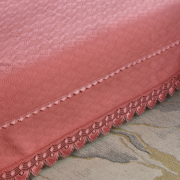 91家纺网 家纺一手货源 找家纺 OL家纺 2023新款全棉水溶花边素色床盖夹棉三件套 西瓜红