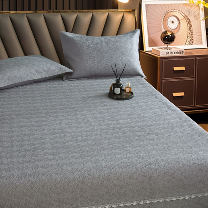 91家纺网 家纺一手货源 找家纺 OL家纺 2023新款全棉水溶花边素色床盖夹棉三件套 浅灰