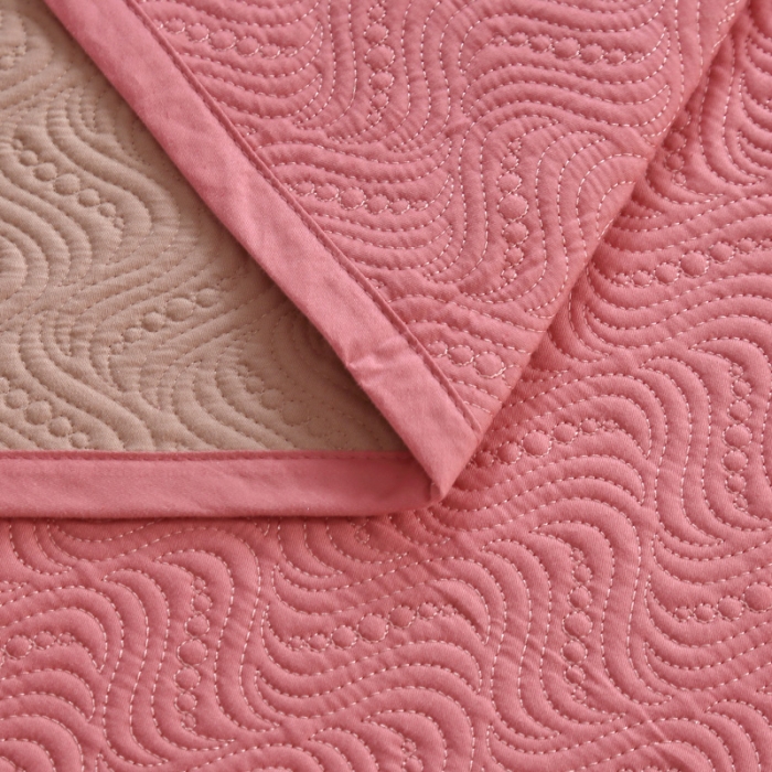 91家纺网 家纺一手货源 找家纺 OL家纺 2023新款全棉水溶花边素色床盖夹棉三件套 西瓜红