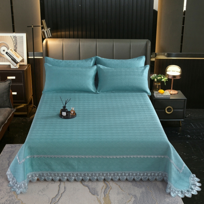 91家纺网 家纺一手货源 找家纺 OL家纺 2023新款全棉水溶花边素色床盖夹棉三件套 雪青