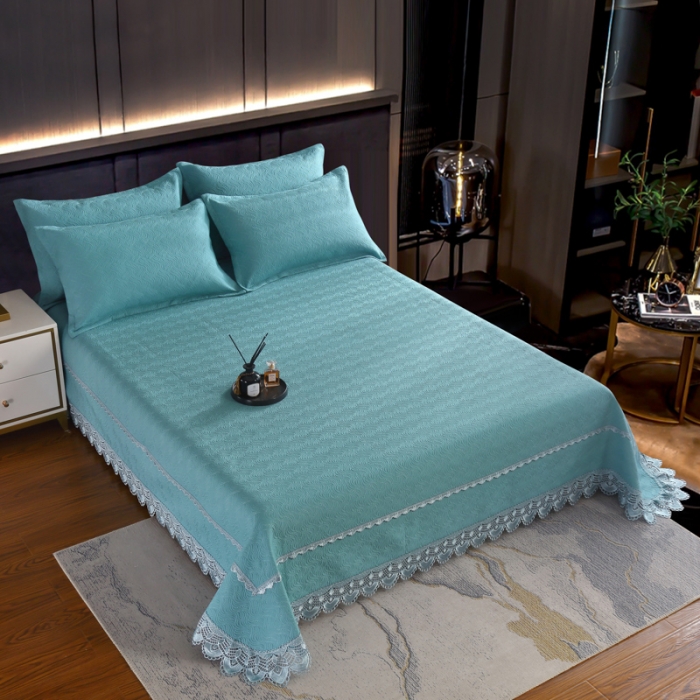 91家纺网 家纺一手货源 找家纺 OL家纺 2023新款全棉水溶花边素色床盖夹棉三件套 雪青