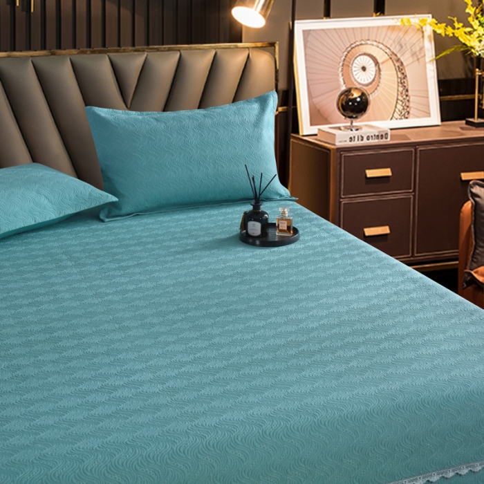 91家纺网 家纺一手货源 找家纺 OL家纺 2023新款全棉水溶花边素色床盖夹棉三件套 雪青