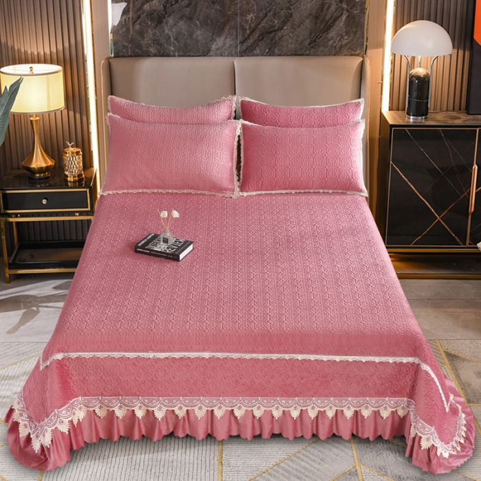 91家纺网 家纺一手货源 找家纺 OL家纺 2023新款保暖宝宝绒床盖夹棉三件套 豆沙