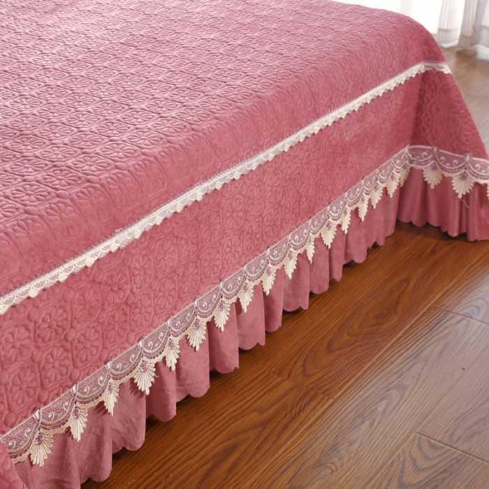 91家纺网 家纺一手货源 找家纺 OL家纺 2023新款保暖宝宝绒床盖夹棉三件套 豆沙