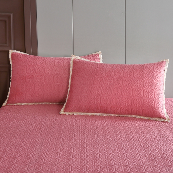 91家纺网 家纺一手货源 找家纺 OL家纺 2023新款保暖宝宝绒床盖夹棉三件套 豆沙