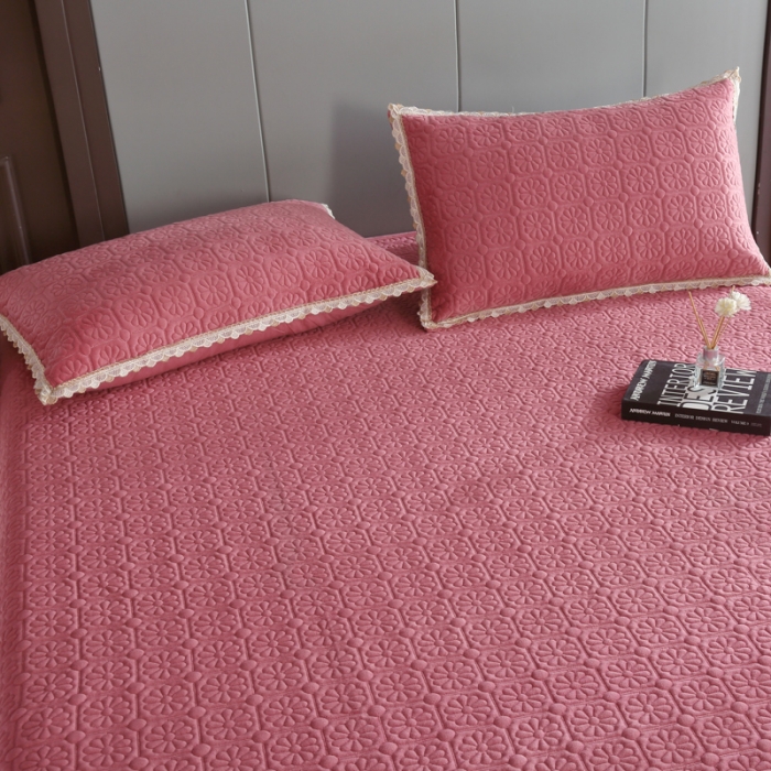 91家纺网 家纺一手货源 找家纺 OL家纺 2023新款保暖宝宝绒床盖夹棉三件套 豆沙