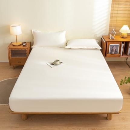 91家纺网 家纺一手货源 找家纺 久云居 2024新款全棉纯色防水床笠三件套床单三件套 本白