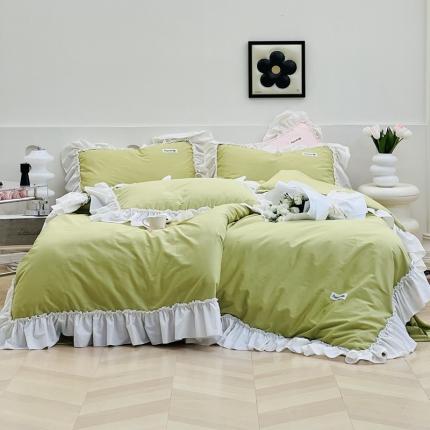 91家纺网 家纺一手货源 找家纺 芯氧 2023新款法式40s全棉水洗棉四件套-洛可可 牛油果绿
