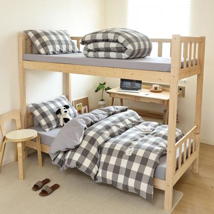 寐眠 2023新款全棉AB版水洗棉学生三件套 灰中格+浅灰