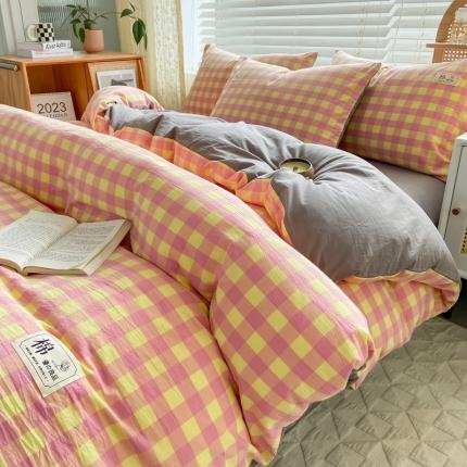 91家纺网 家纺一手货源 找家纺 【直播爆款】2023新款全棉色织水洗四件套全棉纯棉床单被套学生宿舍床上