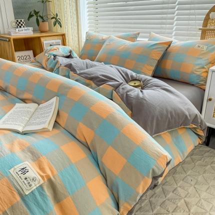 91家纺网 家纺一手货源 找家纺 【直播爆款】2023新款全棉色织水洗四件套全棉纯棉床单被套学生宿舍床上