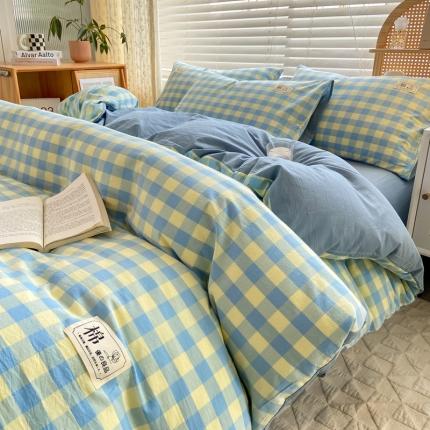 91家纺网 家纺一手货源 找家纺 【直播爆款】2023新款全棉色织水洗四件套全棉纯棉床单被套学生宿舍床上