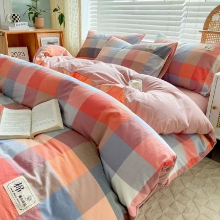 91家纺网 家纺一手货源 找家纺 【直播爆款】2023新款全棉色织水洗四件套全棉纯棉床单被套学生宿舍床上