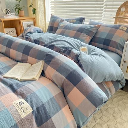 91家纺网 家纺一手货源 找家纺 【直播爆款】2023新款全棉色织水洗四件套全棉纯棉床单被套学生宿舍床上